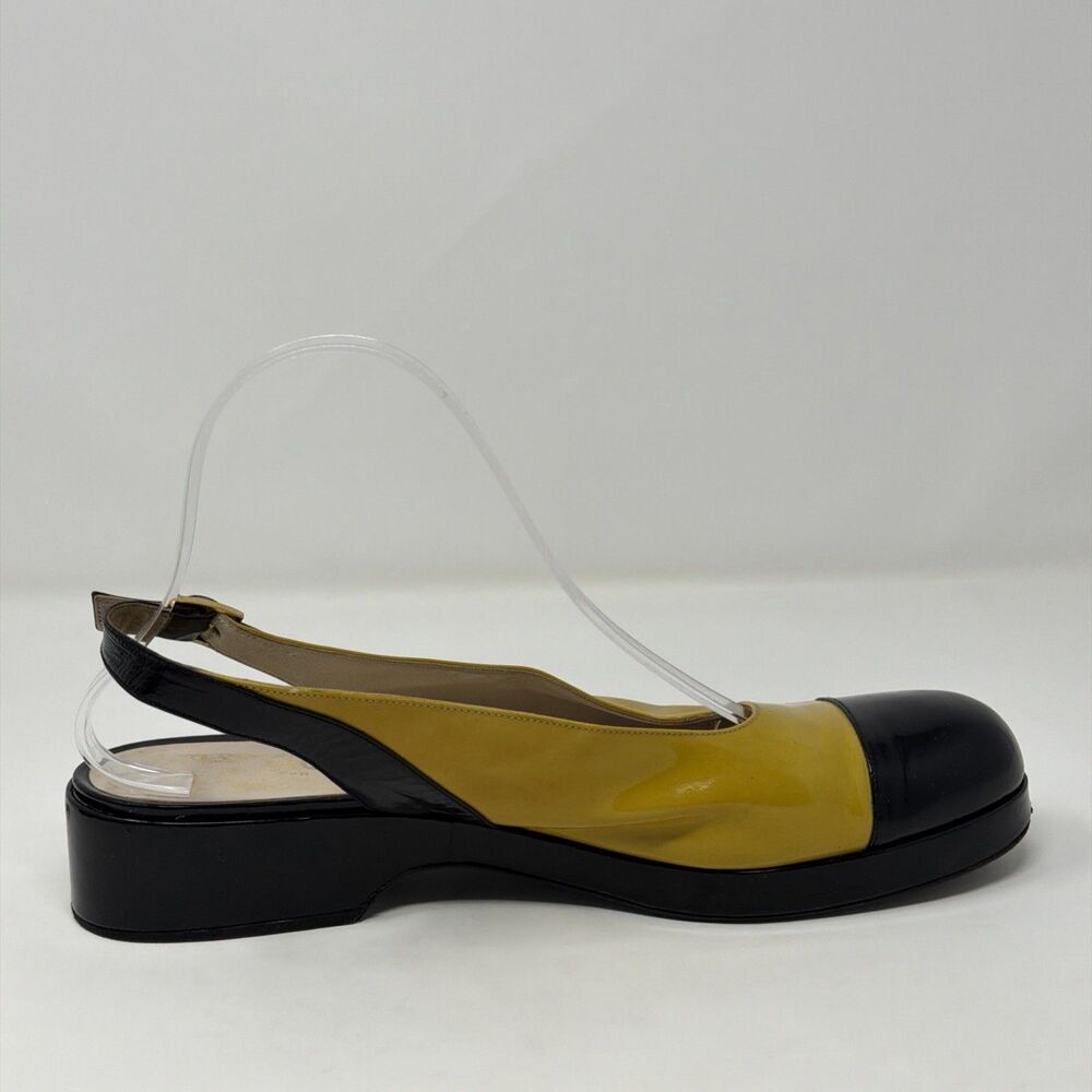 Chanel Vintage Slingback Heels Yellow Black Cap Toe Patent Leather EU 40 Italy - Picture 6 of 16